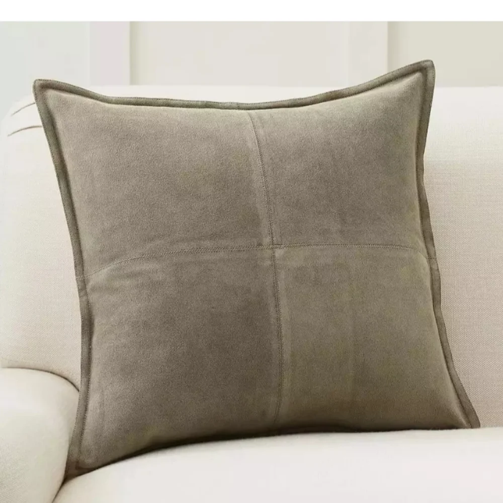 2 Pottery Barn Pieced Suede Pillow Cover 20"  Sage Green Cypress, Cotton Linen